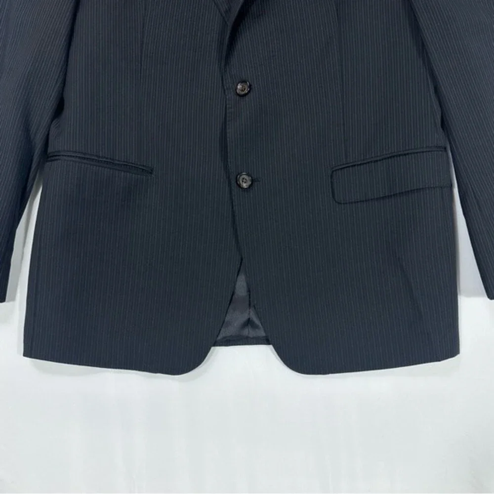 Lauren Ralph Lauren Mens Suit Size 44R 100% Wool Black Striped Jacket Blazer